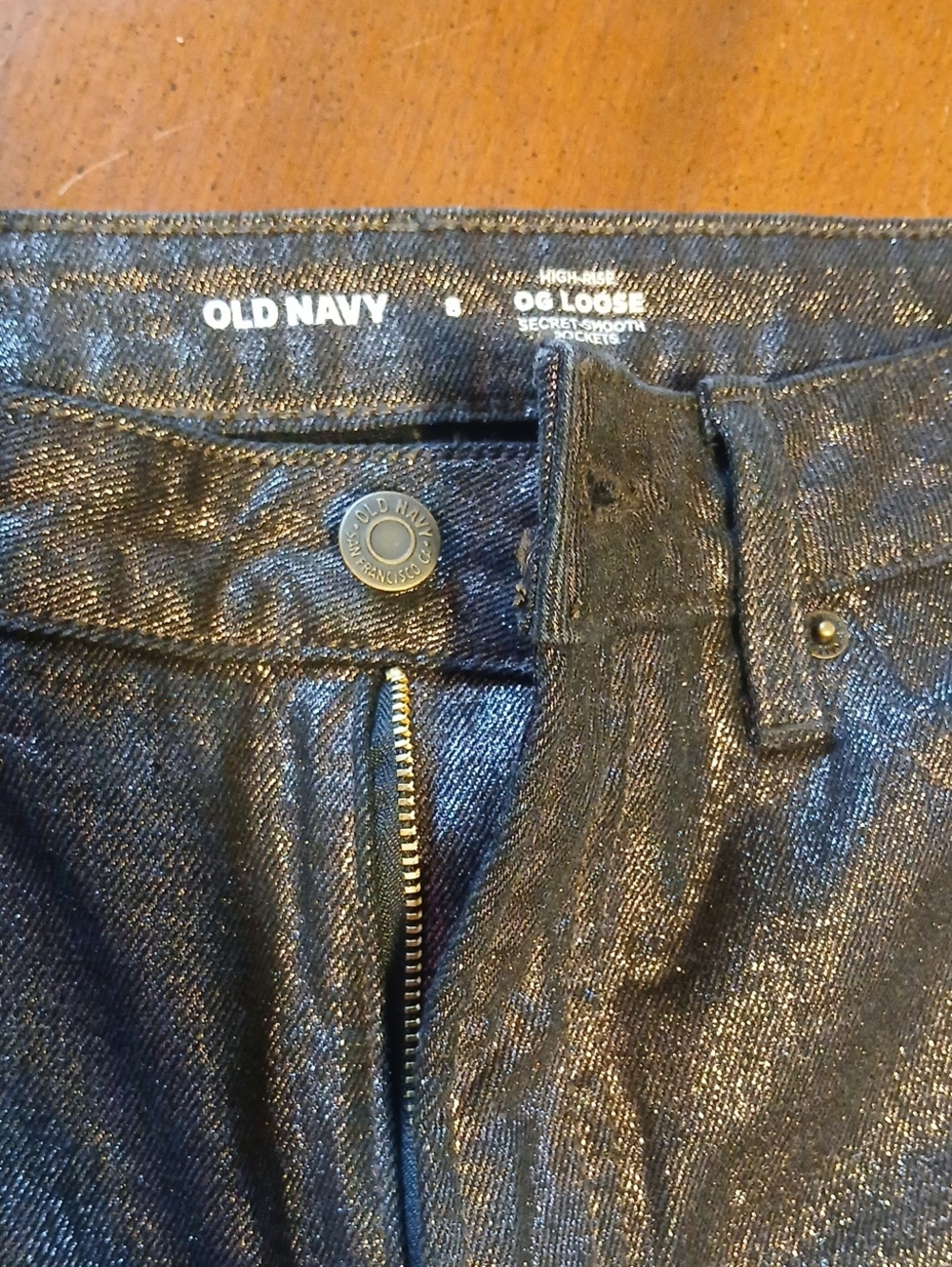 Old Navy Metallic Charcoal Straight-Leg Jeans High Rise OG LOOSE